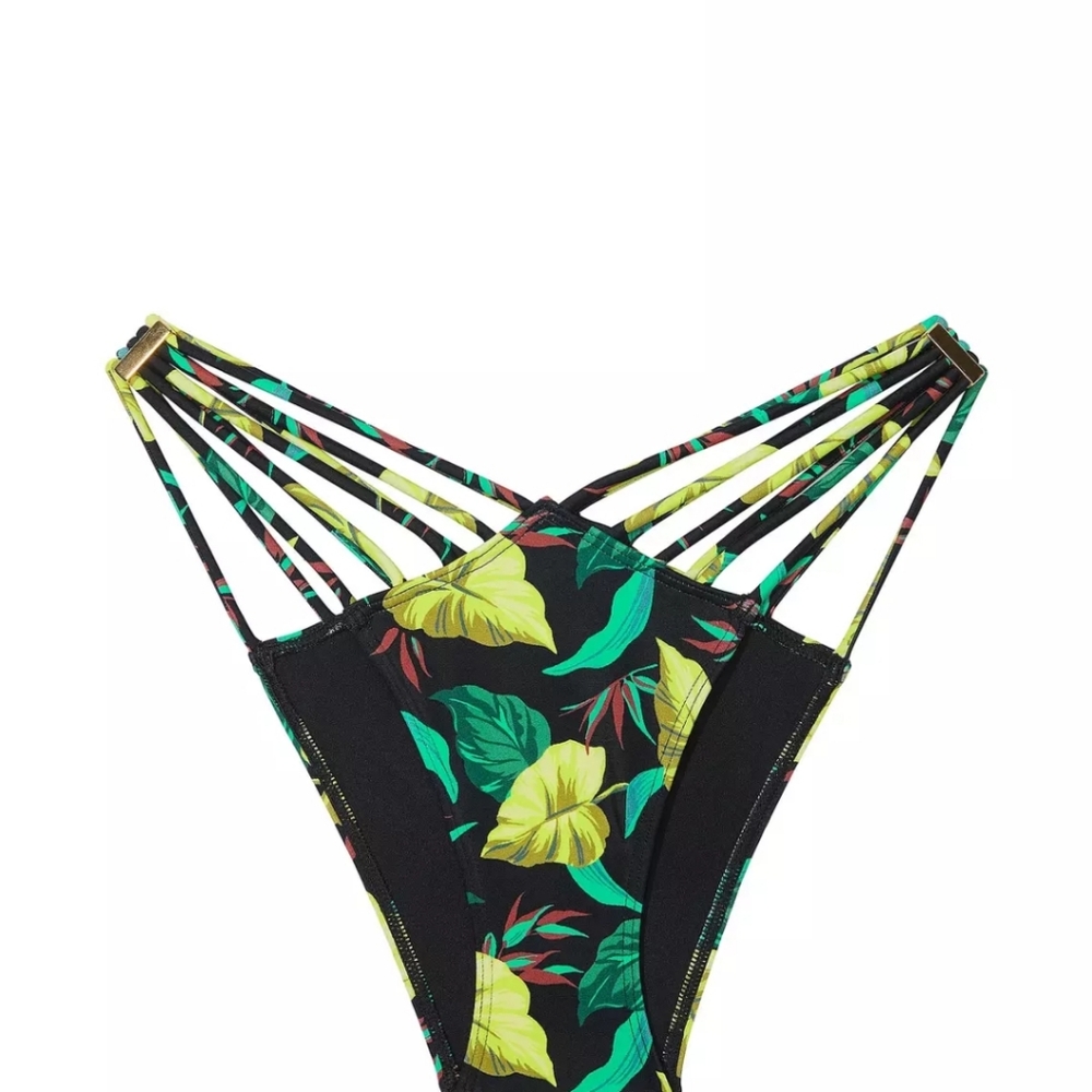 Victoria's Secret Swim Bombshell Bikini Strappy bottom Leaf L XL green tropical